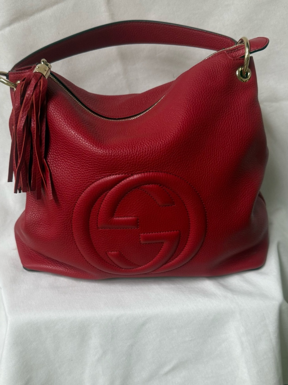 Gucci Pebbled Calfskin Soho Hobo Bag Red